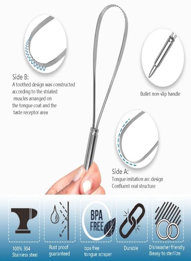 AARAM hygenic Grade Stainless Steel Tongue Scraper - Professional Tongue Cleaner for Adults & Kids - Ergonomic Non-Slip Handle with Travel Case - Eliminates Bad Breath & Improves Oral Hygiene Steel Colour - Image 2